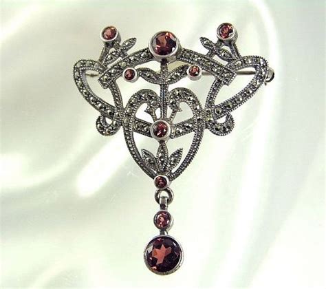 Judith Jack Garnet And Marcasite Sterling Brooch No Etsy Art