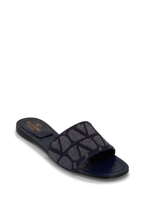 Valentino Garavani Blue Denim Toile Iconographe Slide Sandal