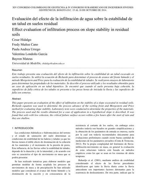 PDF Evaluación del efecto de la infiltración de agua sobre la