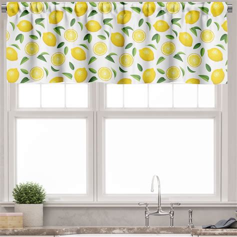 Ambesonne Lemon Window Valance Fruit Art Lemons And Leaves X