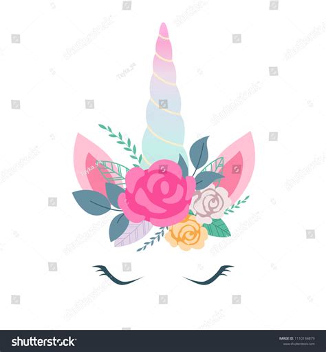 Vector Illustration Cute Unicorn Face Flowers Vetor Stock Livre De