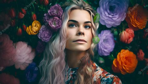 Premium Photo A Woman With A Flower Backdrop