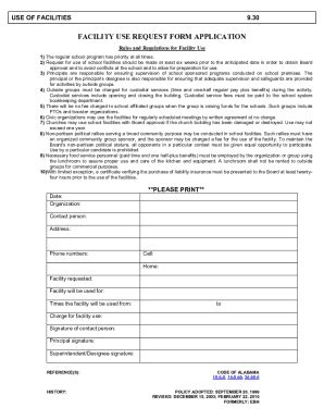 Fillable Online FACILITY USE REQUEST FORM APPLICATION Fax Email Print