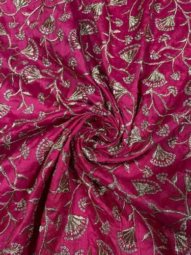 Pink Floral Embroidered Semi Dupion Silk Fabric At Rs Dupion