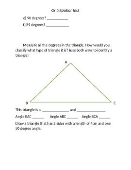 Spatial Sense Grade 5 Geometry Test By Ilana Rachshtul TPT