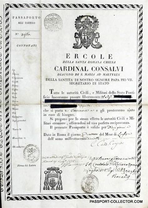 Papal State Passport Ercole Consalvi 1818 By Tom Topol