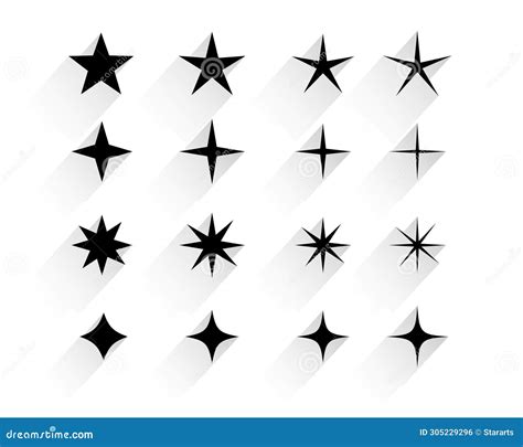 Set Of Twinkle Star Symbol With Shadow Effect Stock Illustration