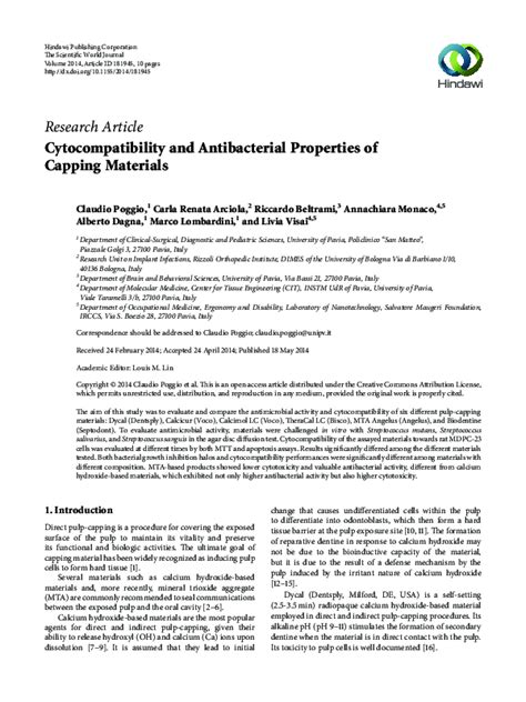 Pdf Cytocompatibility And Antibacterial Properties Of Capping