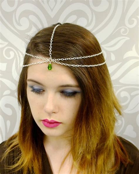 Silver Chain Headpiece Crystal Gypsy Headchain Customizable Etsy