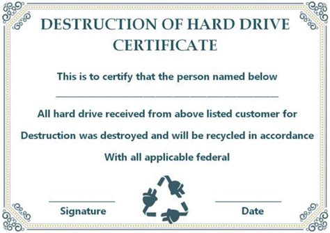 Hard Drive Destruction Certificate Template Templates Example