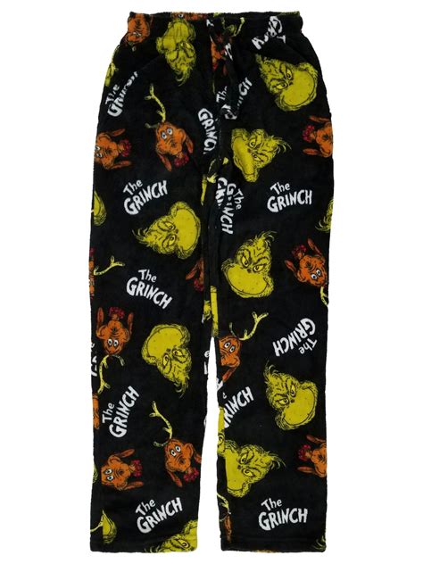 Dr Seuss Mens Black The Grinch And Max Fleece Sleep Pants Pajama Bottoms Small