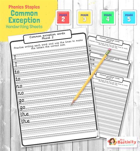 Phase Common Exception Words Handwriting Practice Sheets Common