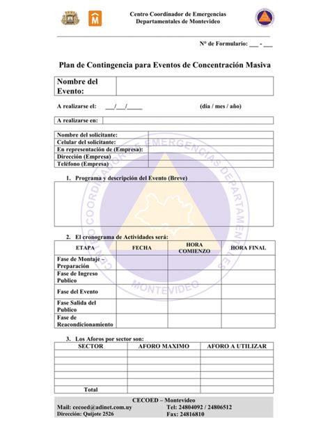 Formulario Plan De Contingencia Para Eventos De Concentraci N