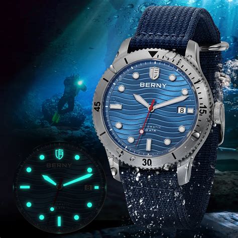 BERNY Automatic Divers Watch Men 20ATM Waterproof Luminous Sapphire