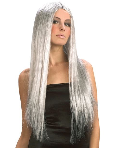 Peluca Larga Gris Para Mujer Ideal Para Halloween