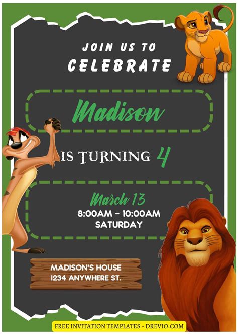 Free Editable Pdf Cute Disney Lion King Birthday Invitation Templates