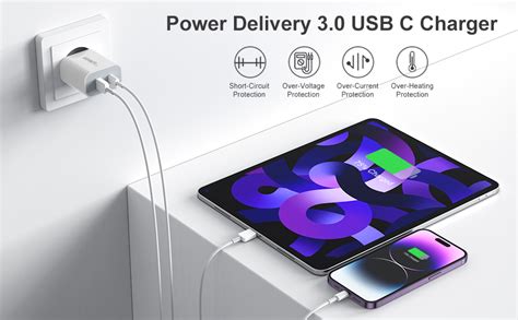 Chargeur Rapide iPhone et iPad Apple MFi Certifié 2 Ports USB C 20W