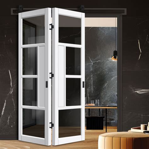 Spaceeasi Top Mounted Black Folding Track And Double Door Handcrafted