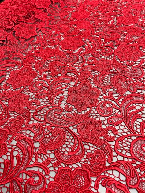 Maggie Red Guipure Venice Heavy Lace Fabric By The Yard Etsy