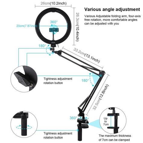 Puluz Cm Ring Curved Light Desktop Arm Stand Usb Modes