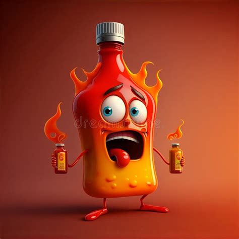 Flaming Hot Sauce Bottle Character Generative AI Stock Illustration Illustration Of Goofy