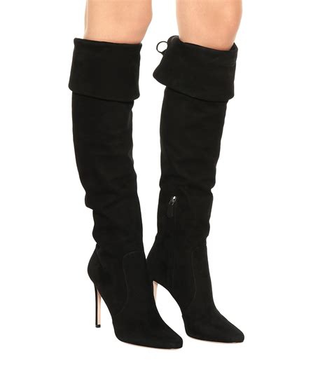 Prada Suede Knee High Boots In Black Lyst