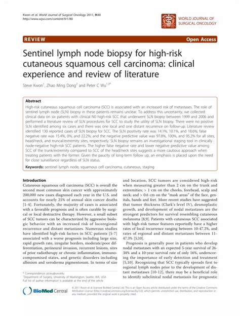 PDF Sentinel Lymph Node Biopsy For High Risk Cutaneous Squamous Cell