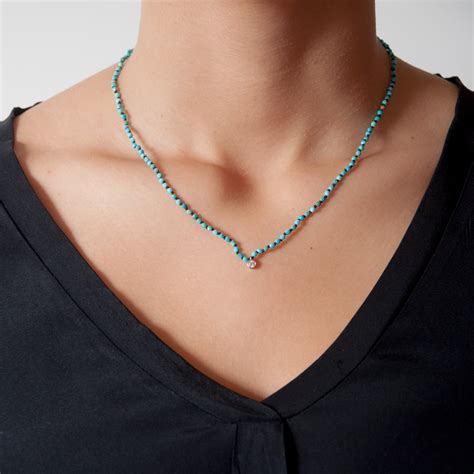 Turquoise Knotted Bead Necklace 14k Gold Vivien Frank Designs