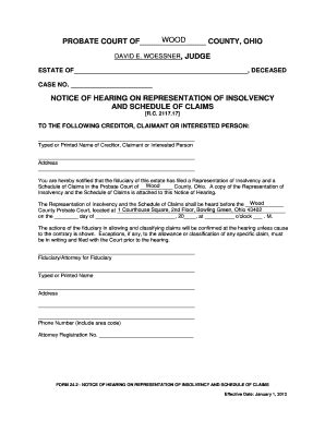 Fillable Online Probate Court Co Wood Oh Schedule Of Claims In The