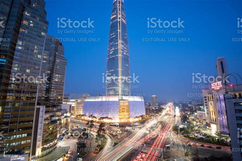 Night View Of Lotte World Tower Stock Photo Download Image Now Asia