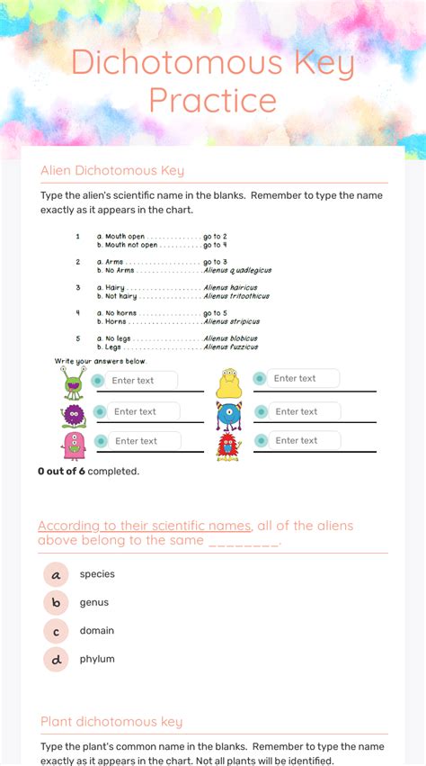 Dichotomous Key Practice Interactive Worksheet By Timothy Floyd