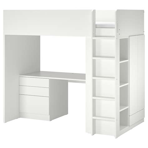 SMÅSTAD lit mezzanine blanc blanc avec bureau avec 4 tiroirs 90x200