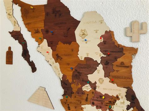 Mapa De Madera México Pueblos Mágicos Vintage Meses Sin Intereses