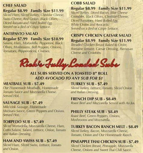 Menu at Rich's 5 Star Pizza pizzeria, Kent