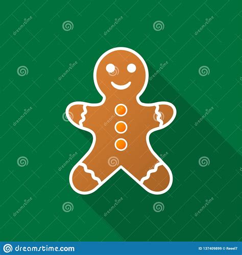 Gingerbread Man Icon With Long Shadow On Green Background Stock Vector