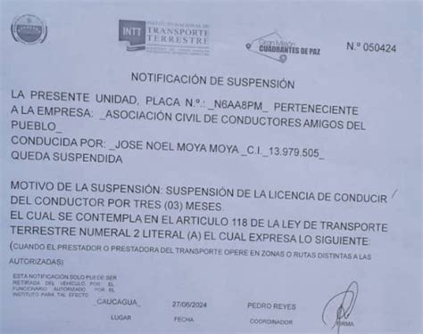 Intt Suspende Licencia A Conductor Que Moviliz A Seguidores De Mar A