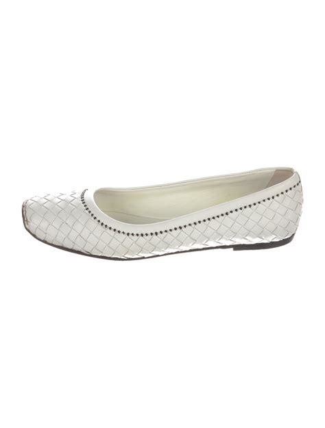 Bottega Veneta Intrecciato Weave Leather Ballet Flats White Flats