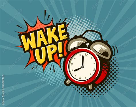 Wake Up Banner Alarm Clock In Pop Art Retro Comic Style Cartoon