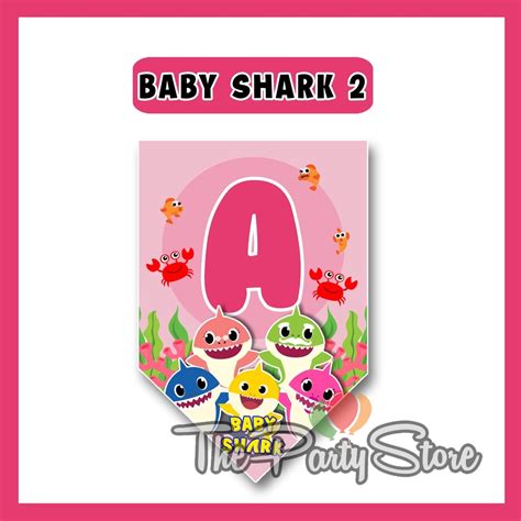 Banner Bunting Flag Happy Birthday Baby Shark Pink Character Banner