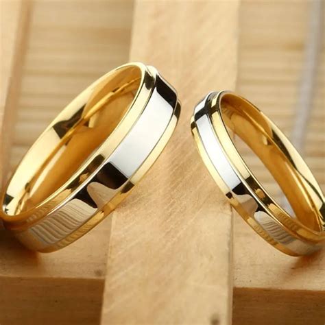 Couple Ring Gold Color Jewelry for Women Man Titanium Steel Lover Ring ...