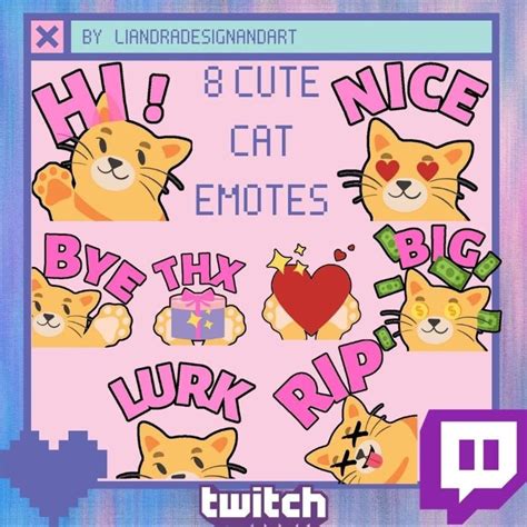 8 Cute Kawaii And Girly Orange Cat Twitch Emotes With Pink Etsy