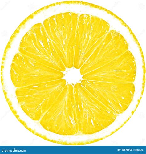 Juicy Yellow Slice Of Lemon Isolated On A White Background With