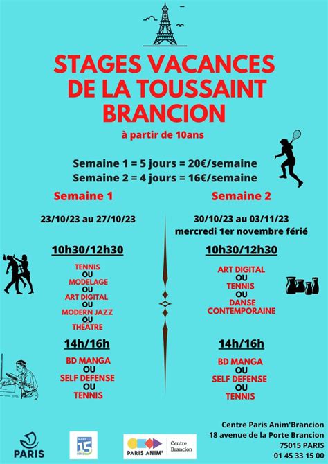 Stages Vacances Mjc Brancion Paris