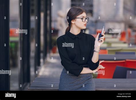 Beautiful Brunette With Glasses Stock Photo Alamy