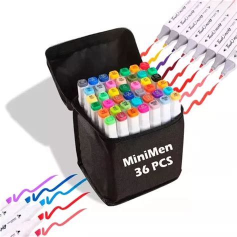 Kit Estojo Canetinhas 36 Cores Escolar Desenhos Ponta Dupla MercadoLivre