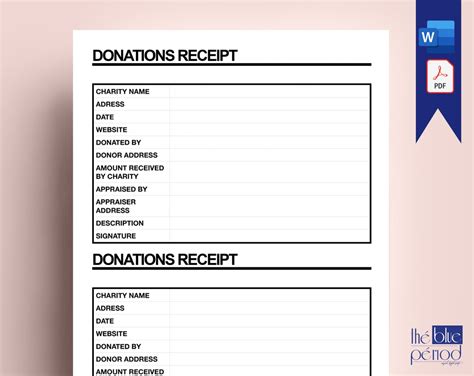 Editable Donations Receipt Etsy