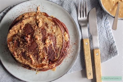 Gezonde Chocolade Pannenkoeken Taart Met Pindakaas Topping Eat Pure