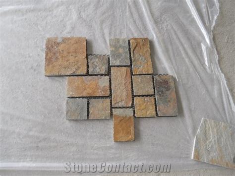 Rusty Brown Multi Color Slate Fan Shape Paver Paving Stone Meshed Stone