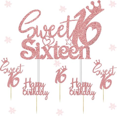 Buy 25 Pcs Birthday Cake Topper Rose Gold Glitter Sweet Sixteen