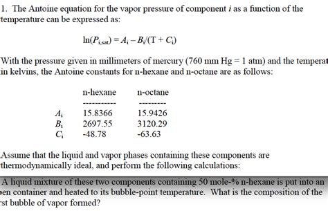 The Antoine Equation For The Vapor Pressure Of